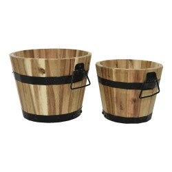 Set 2 barriles de madera con anilla metalica 26x20cm y 20x17cm