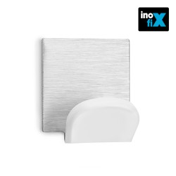 Colgador adhesivo blanco con base ade acero inox (blister 2 unid) inofix