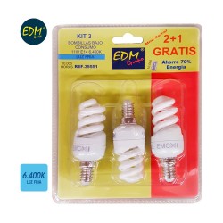 *ult.unidades* pack 3 bombillas bajo consumo micro espiral e-14 11 w luz fria 6400k edm