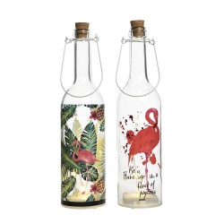Botella de cristal decorativa con leds flamencos 2 modelos surtidos