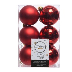 Caja de 12 bolas rojas decorativas para arbol de navidad
