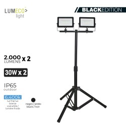 Foco proyector led  con tripode 2x 30w 6400k 2 x 2000 lumens "black edition" lumeco