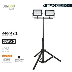 Foco proyector led  con tripode 2x 30w 3.200k 2x 2000 lumens "black edition" lumeco