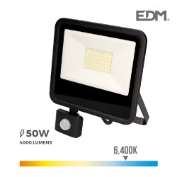 Foco proyector led  50w 6400k con sensor de presencia "black edition"  edm
