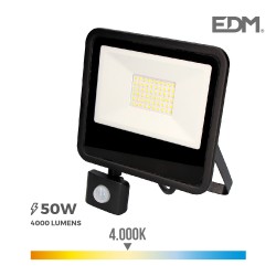 Foco proyector led 50w 4000k con sensor de presencia "black edition"  edm